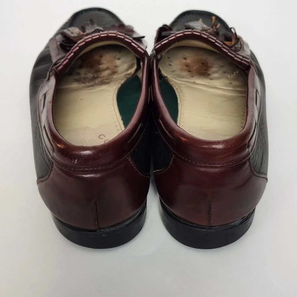 Vintage Dexter Two Tone Kiltie Tassel Loafers Oxblood Green Leather USA 11M